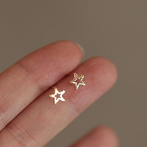 Four-Pointed Star Plating 14k Gold Earrings