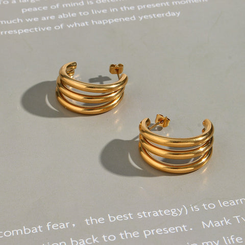 2022 New 3 Layers Tube Shape Gold Hoop Earrings Stainless Steel Earrings For Woman Tarnish Free Waterproof Jewelry