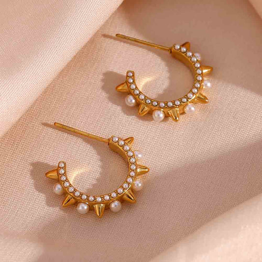 2023 New In Holiday Spring Pearls Nail Hoop Earrings For Woman Waterproof Tarnish Free Small Hoops Stainless Steel Jewelry