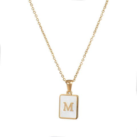 2021 New Minimalist Natural Mother of Pearl Shell Stainless Steel Tarnish Free Initial Necklace Gold Letter Necklace for Women