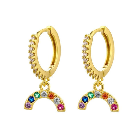 A Pair 925 Silve Gold Color Copper Colorful Rainbow Hoops Earring For Women Demon Eye Gift Smile Face Jewelry Crown Earrings