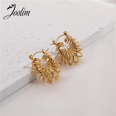 Waterproof &amp; Tarnish Free Light Luxury Retro Metal Spring Versatile Earrings Stainless Steel Jewelry