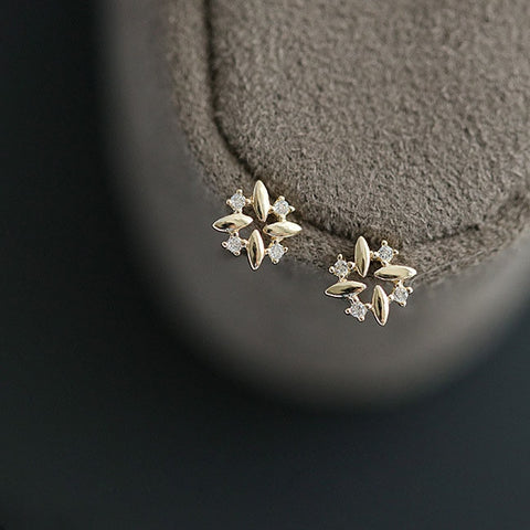 Four-Pointed Star Plating 14k Gold Earrings