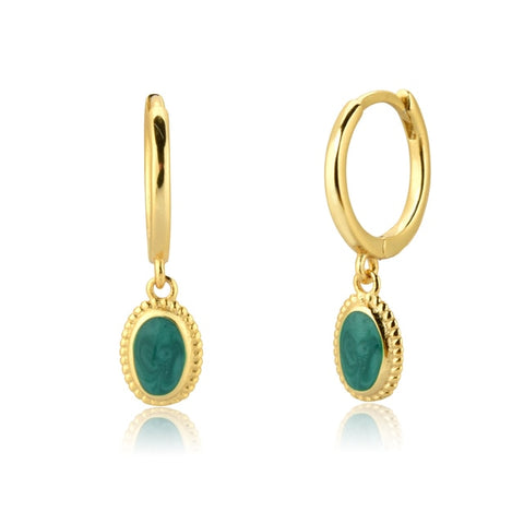 Women Green color Zircon Small Hoop Earrings