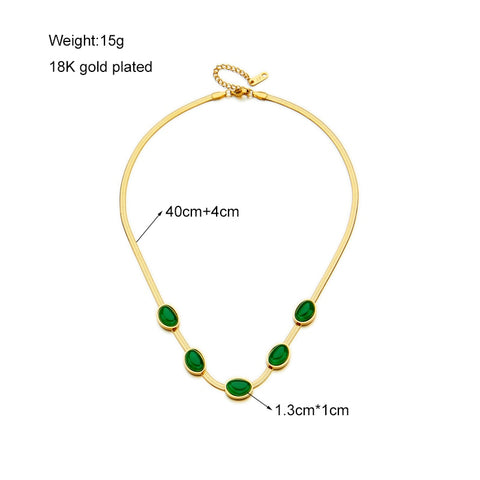 MEYRROYU 316L Stainless Steel Green Stone Jade Snake Chain Collar Necklaces For Women Party Gift New бижутерия для женщин Bijoux