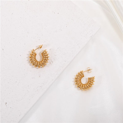 Waterproof &amp; Tarnish Free Light Luxury Retro Metal Spring Versatile Earrings Stainless Steel Jewelry