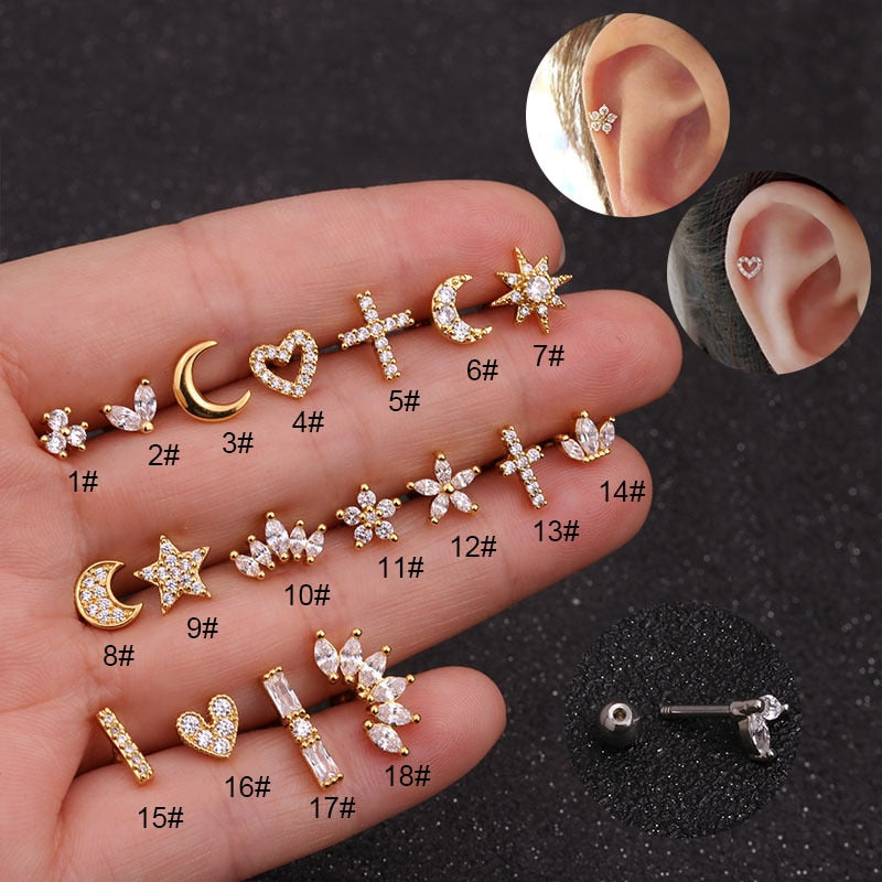 Women Heart Piercing Stud Earrings