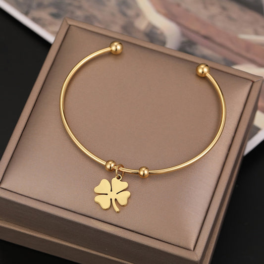 CACANA 316L Stainless Steel Open Bracelet Gold Color Clover Simple Trendy Jewelry For Women Bracelets Wedding Party Gifts N1958