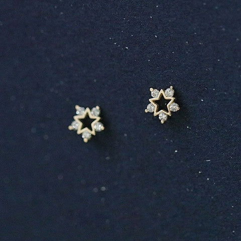 Four-Pointed Star Plating 14k Gold Earrings