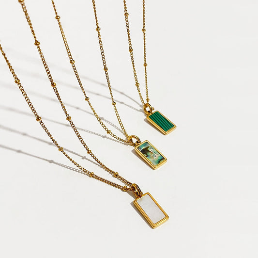 Peri'sBox 3 Designs Rectangle Malachite Necklaces Abalone Shell Necklaces for Women Natural Shell Minimalist Necklace 2020 Hot