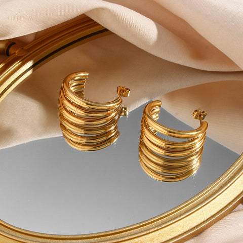 2022 New 3 Layers Tube Shape Gold Hoop Earrings Stainless Steel Earrings For Woman Tarnish Free Waterproof Jewelry