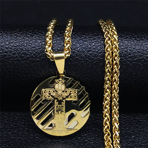 2022 Hip Hop Double Layer Stainless Steel Long Pendant Necklace Women/Men Gold Color Virgin Mary Jewelry collier homme N6003S02