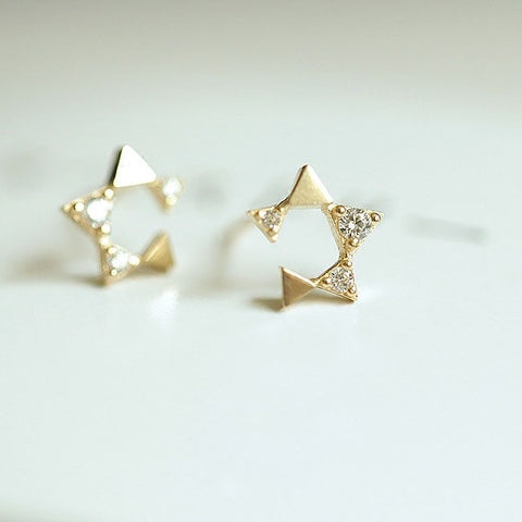 Four-Pointed Star Plating 14k Gold Earrings