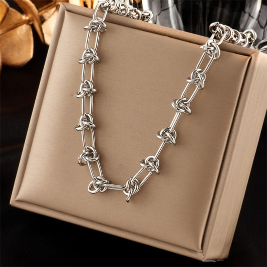 MEYRROYU 316L Stainless Steel Chains Statement Necklaces For Women Golden Texture Collar Accessories New бижутерия для женщин