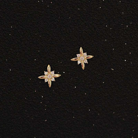 Four-Pointed Star Plating 14k Gold Earrings