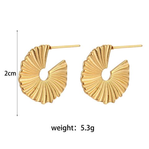 2022 New Fashion Sunflower Texture Grain Round Circle Stud Earrings Gold Plated Waterproof Tarnish Free Jewelry For Woman