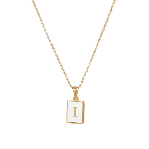 2021 New Minimalist Natural Mother of Pearl Shell Stainless Steel Tarnish Free Initial Necklace Gold Letter Necklace for Women