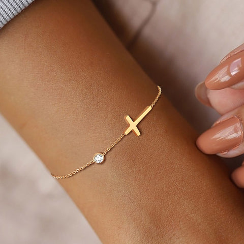 Women Ultra Thin Chain Link Cross Bracelet