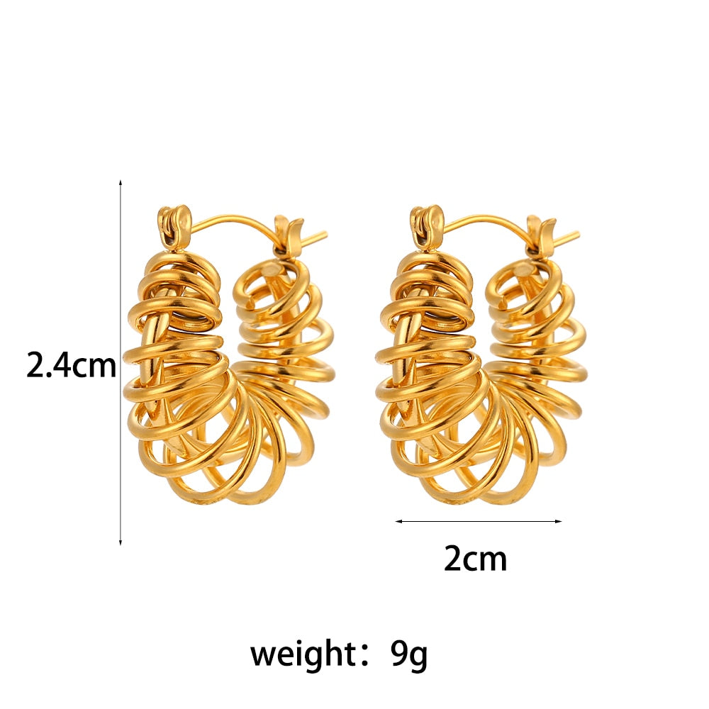 2022 New Tarnish Free Waterproof Wire Wrapped Design Hollow Gold Hoop Earrings For Women 18K Gold Plated Stainless Steel Earring